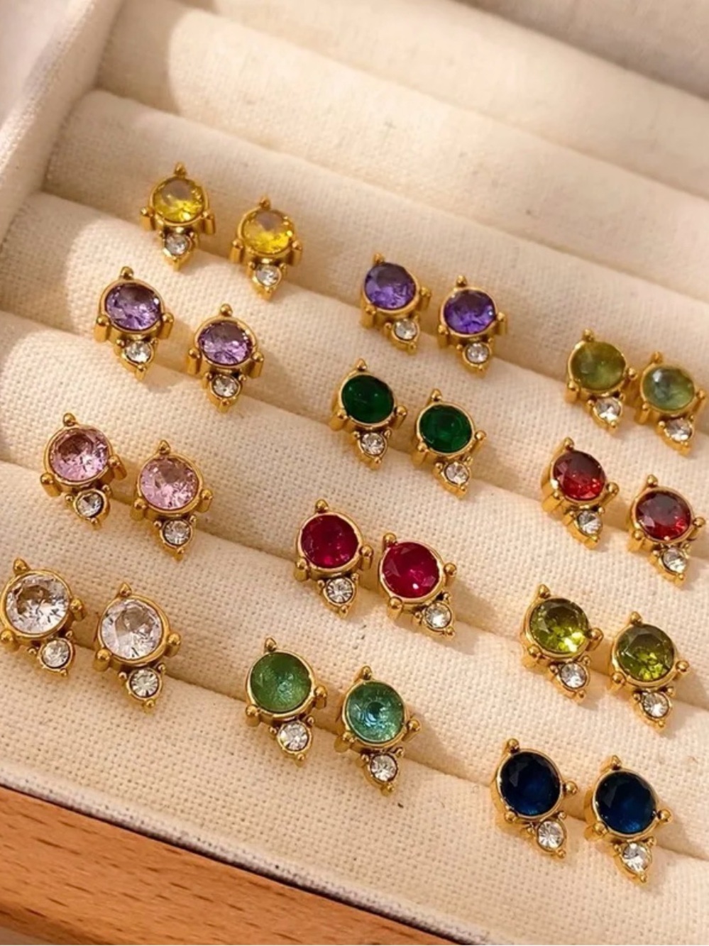 Birthstone CZ Stud Earrings NWT 18KT Gold Plated PVD